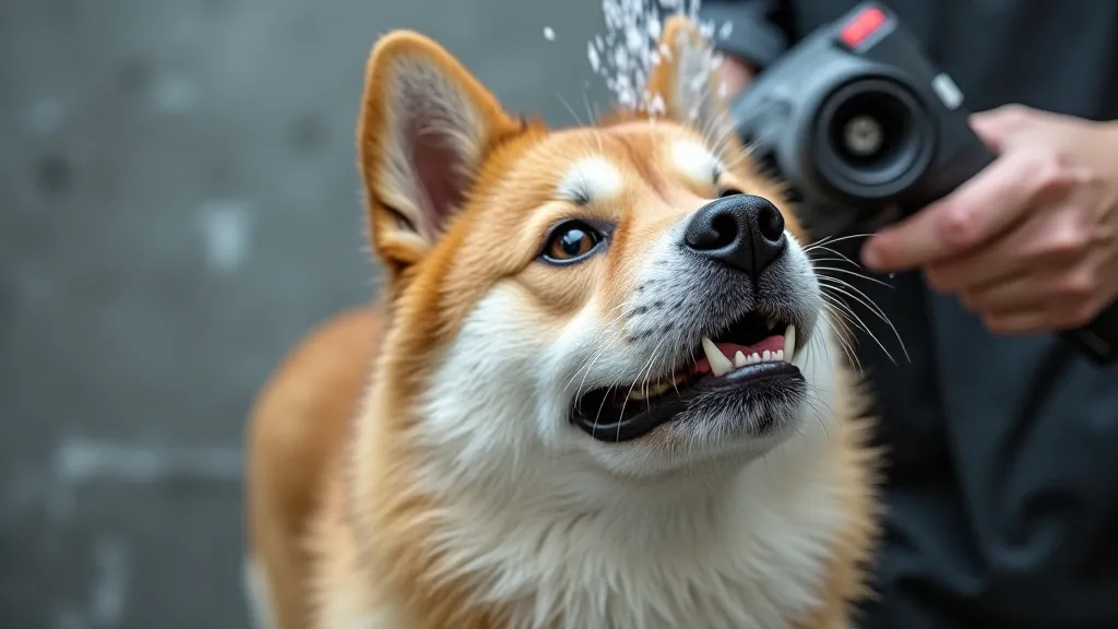 Akita being bathed and dried