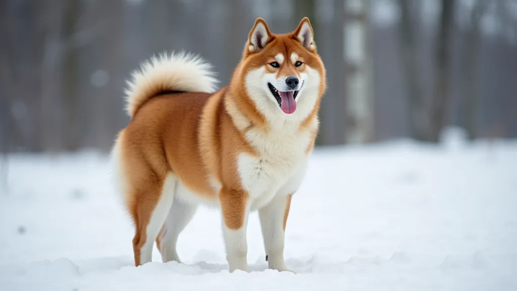 Akita in snow with thick coat