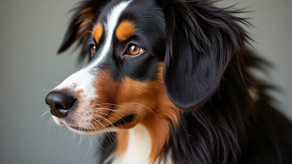 Close up of an Australian Shepherd's shiny, well-maintained double coat