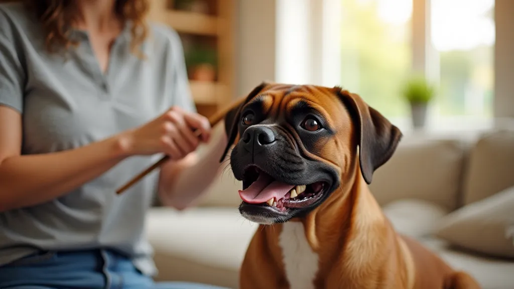 Boxer being brushed