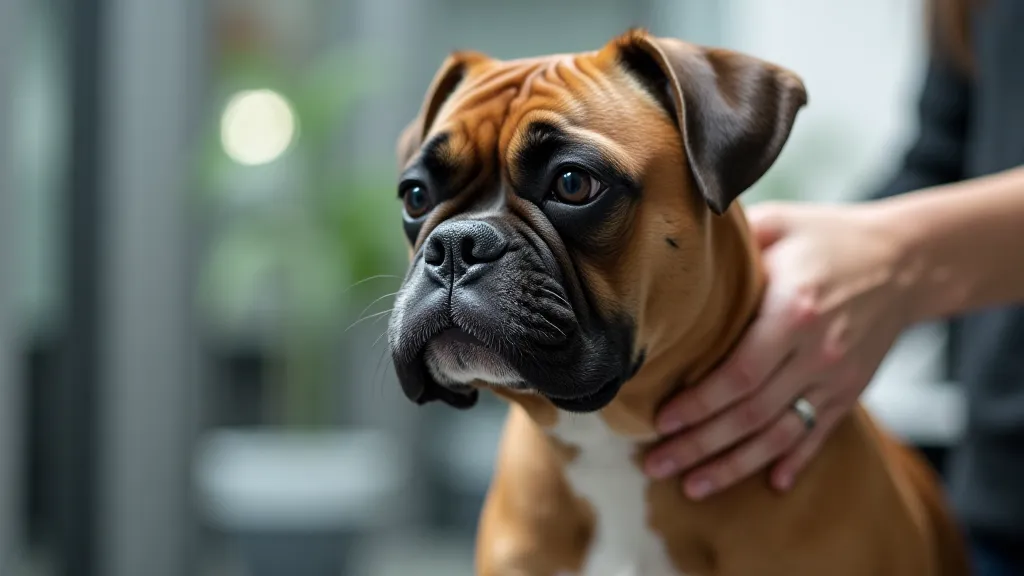 Boxer at grooming salon