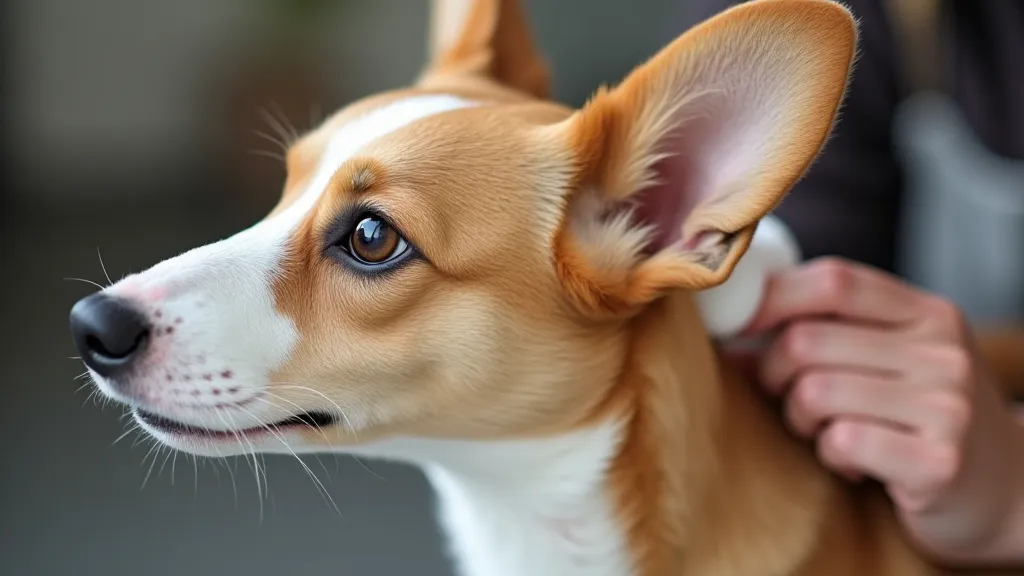 Groomer cleaning a Corgi's ear