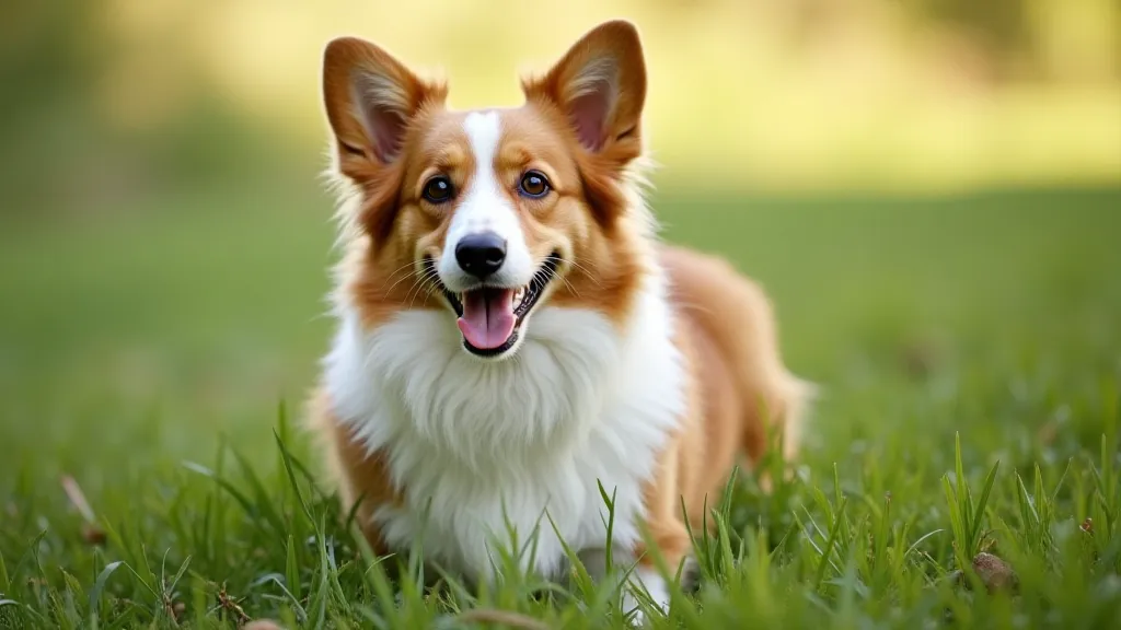 Corgi standing in a grassy field