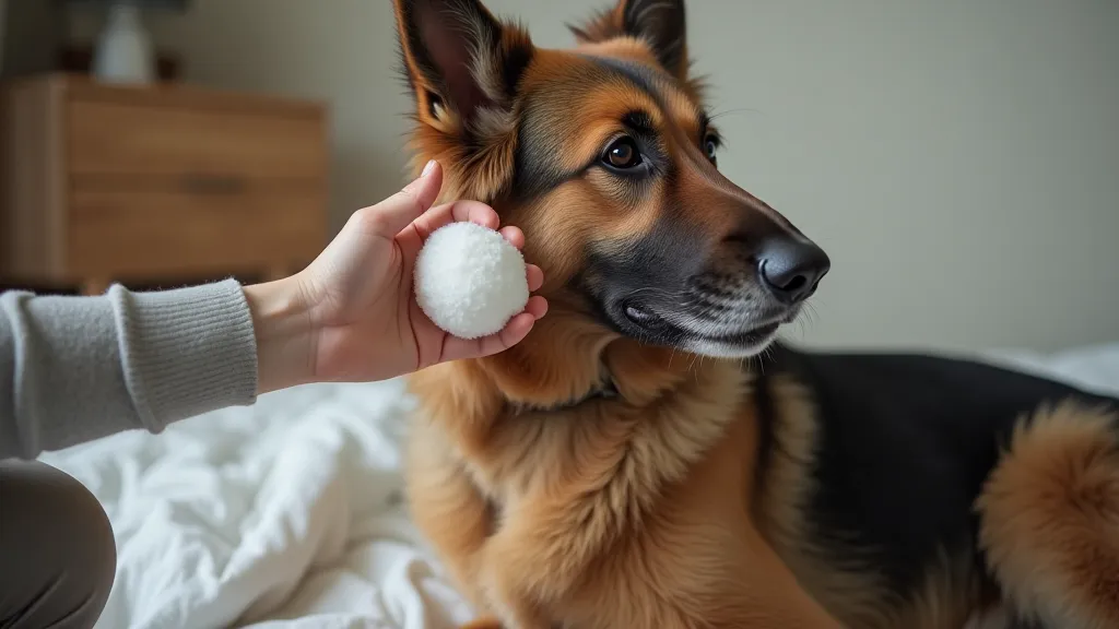 German Shepherd ear cleaning