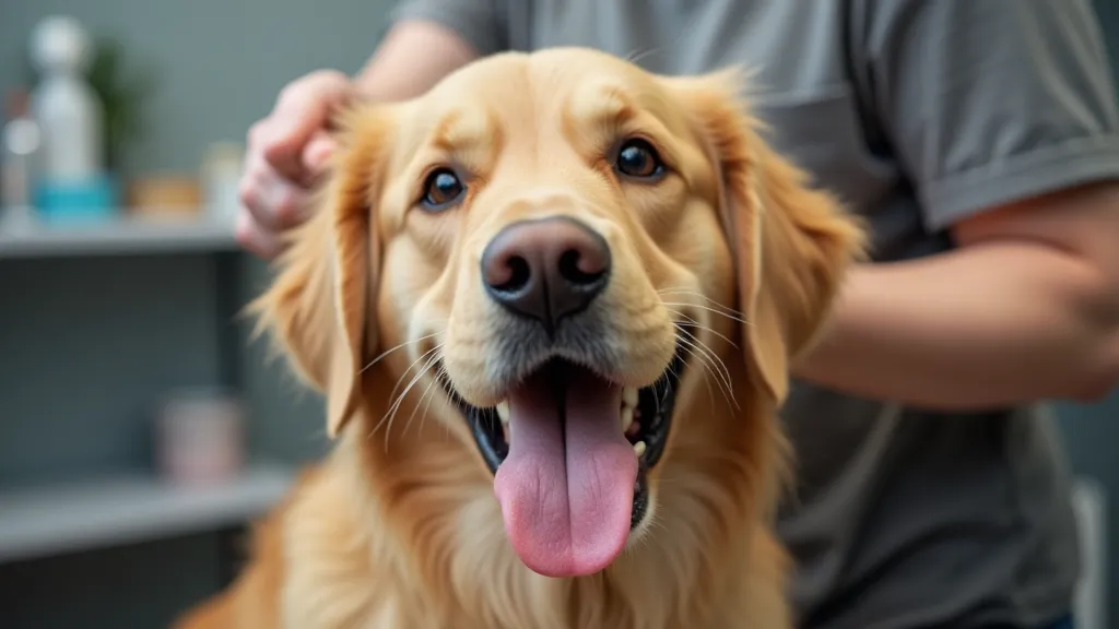 Golden Retriever at grooming salon
