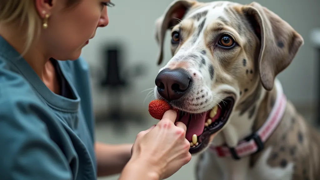 Great Dane receiving a treat after grooming