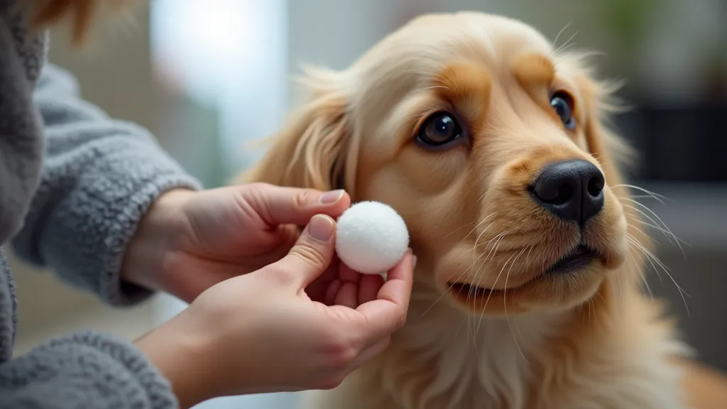 Groomer cleaning Cocker Spaniel's ear