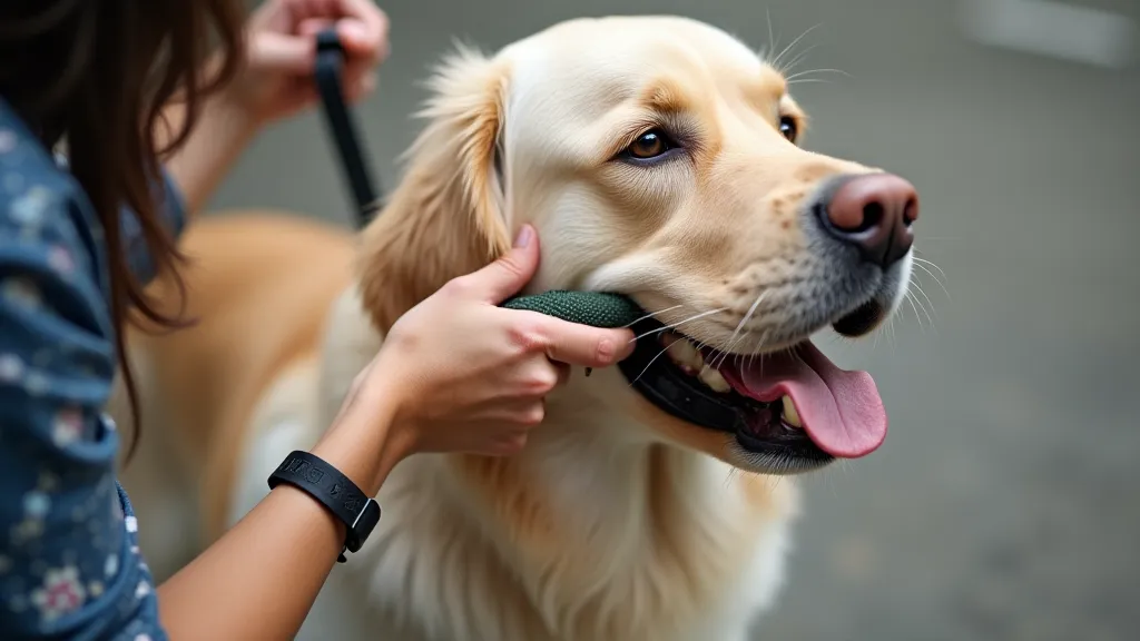 Groomer brushing a Labrador's coat