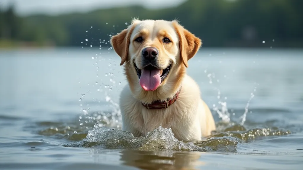 Labrador swimming and shaking off water