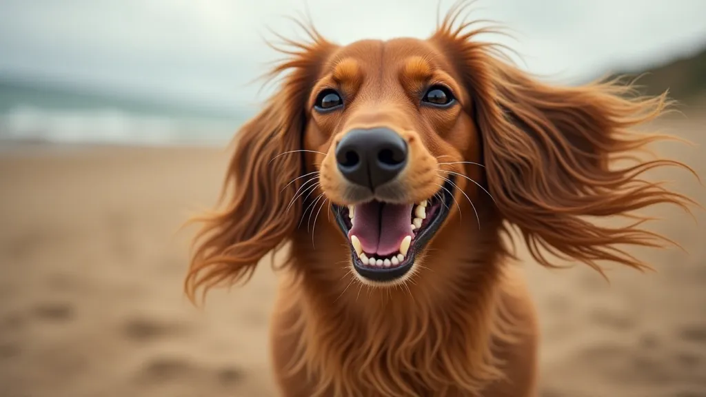 Longhaired dachshund with flowing coat