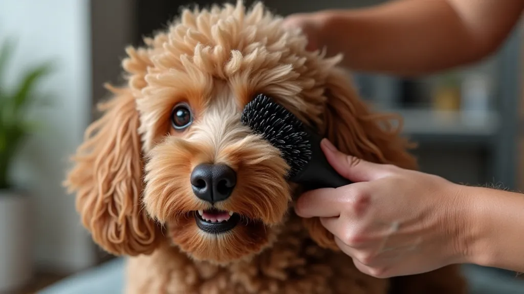 Hands brushing a Poodle's coat