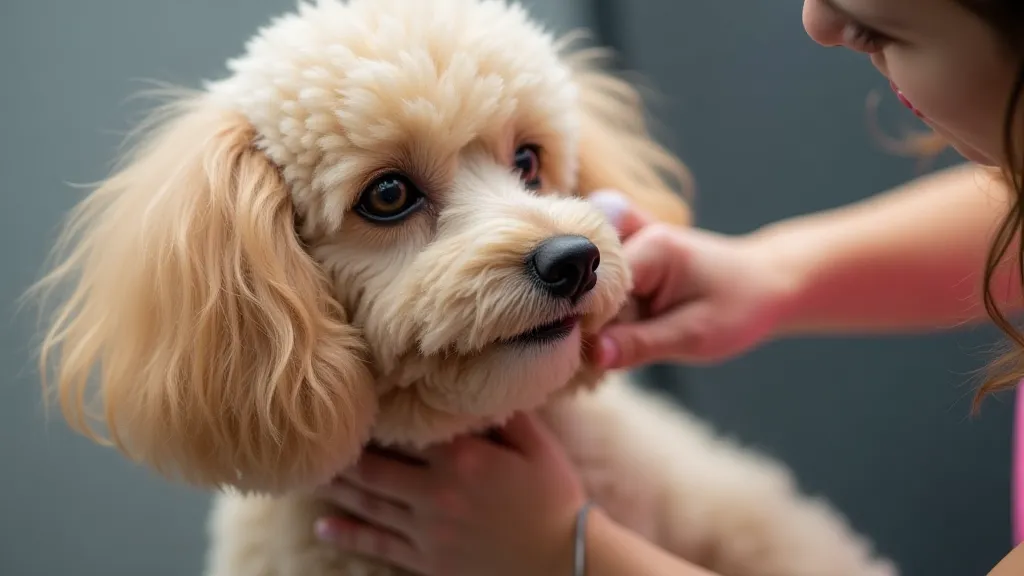 Groomer cleaning a Poodle's ears