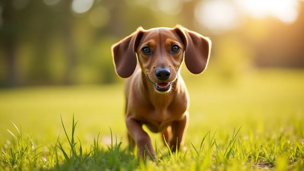 Smooth-coated dachshund running