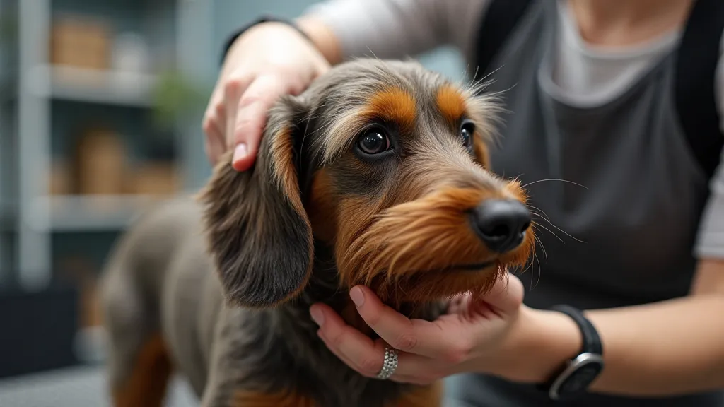 Wirehaired dachshund being hand stripped
