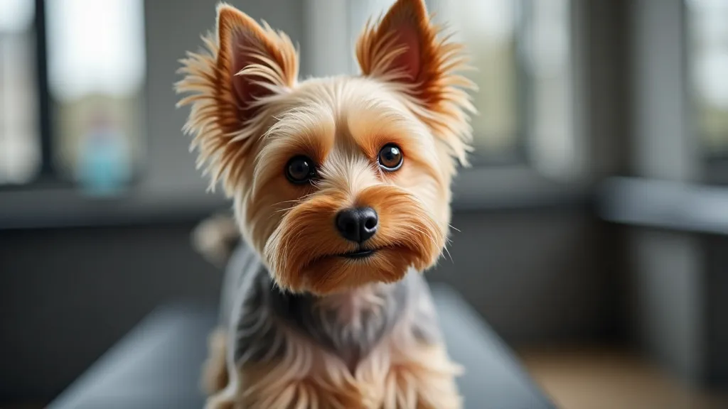 Yorkie with stylish haircut